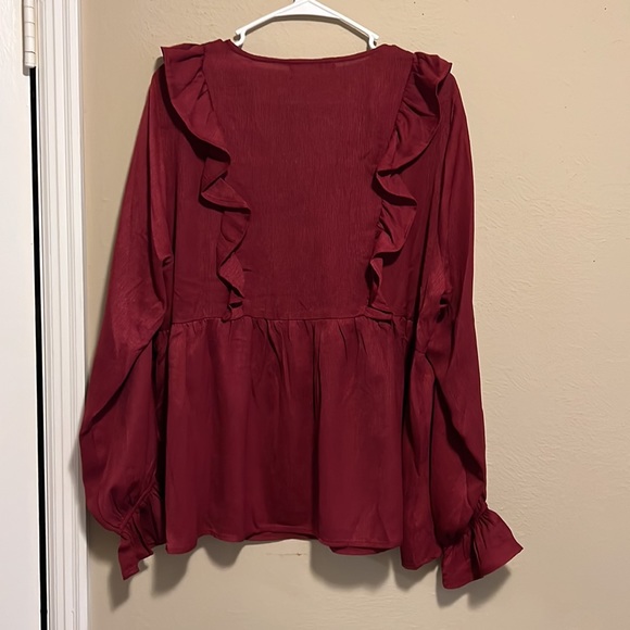 Plum Blouse Ruffled - Cuffed Sleeve - Picture 6 of 6